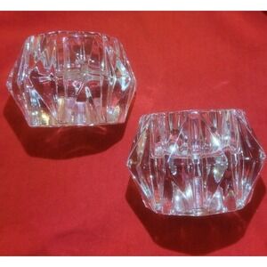 A Pair ofLibbey Heavy Glass Candleholders Versatile for Tapers or Tea Lights